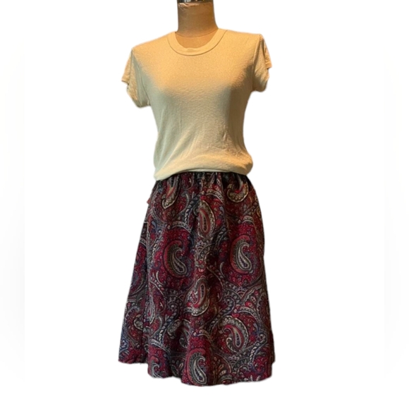Vintage Bonworth Paisley Print Boho Hippie Midi Skirt Stretch Pockets MP - Picture 2 of 10